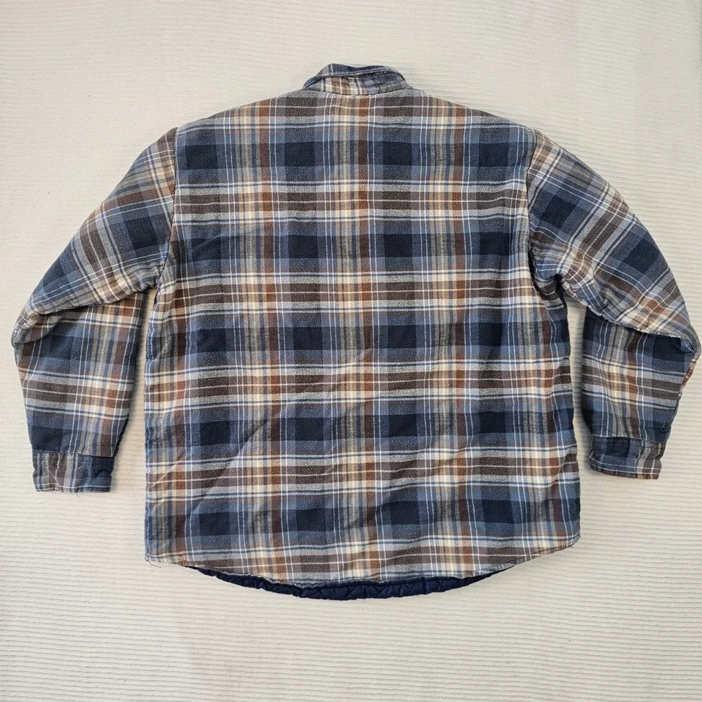 Towncraft Mens‎ XL Quilted Lined Flannel Shirt Jacket Plaid Blue Brown Cotton